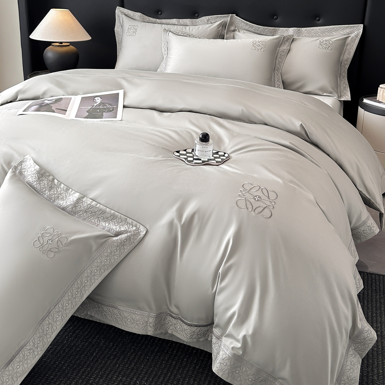 安妮家居 2025新款A类100s长绒棉纯棉贡缎四件套-塞纳 塞纳-月隐灰