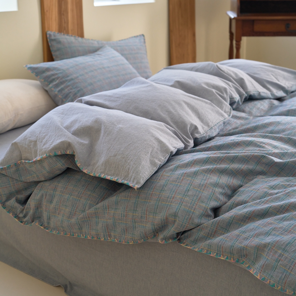 洋铭区（原狠狠爱） 2025新款慕斯VS早安水洗棉彩边色织提花四件套 早安-蓝