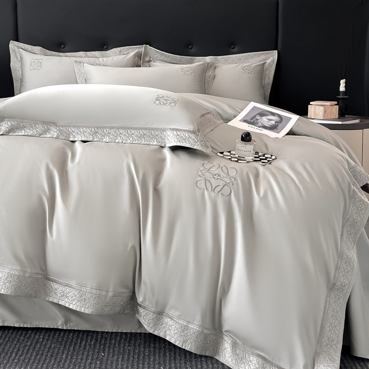 91家纺网 家纺一手货源 找家纺 安妮家居 2025新款A类100s长绒棉纯棉贡缎四件套-塞纳 塞纳-月隐灰