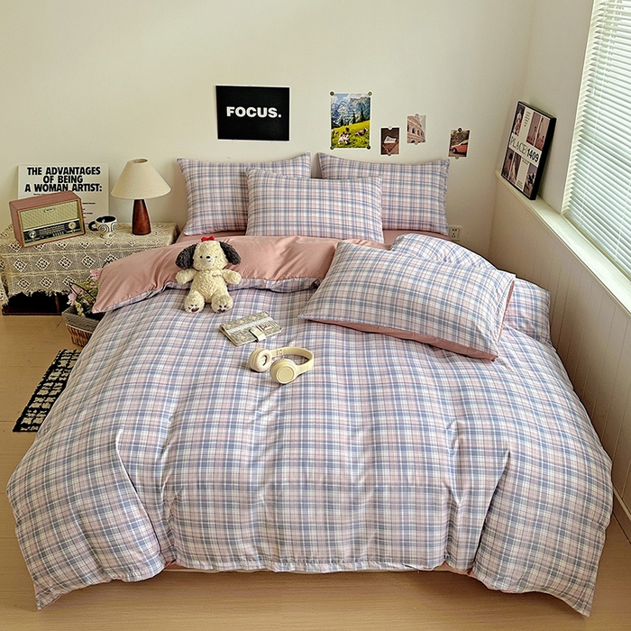 91家纺网 家纺一手货源 找家纺 南通菲度家纺 2025新款ins博主风软糯糯亲肤印花热款纯色格子无印风水洗棉时尚四件套 芝加哥