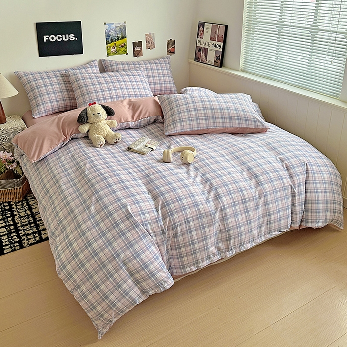 91家纺网 家纺一手货源 找家纺 南通菲度家纺 2025新款ins博主风软糯糯亲肤印花热款纯色格子无印风水洗棉时尚四件套 芝加哥