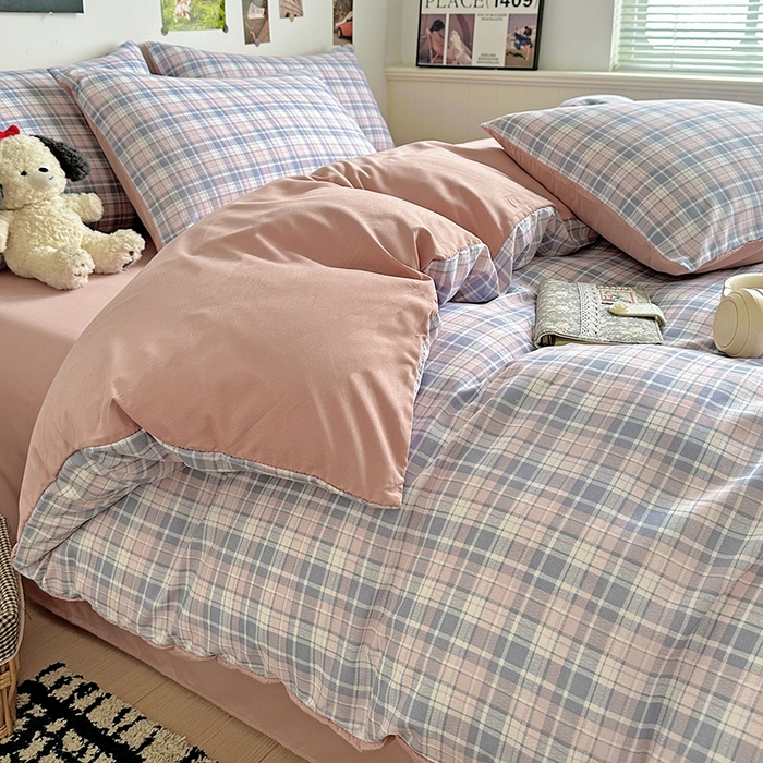 91家纺网 家纺一手货源 找家纺 南通菲度家纺 2025新款ins博主风软糯糯亲肤印花热款纯色格子无印风水洗棉时尚四件套 芝加哥