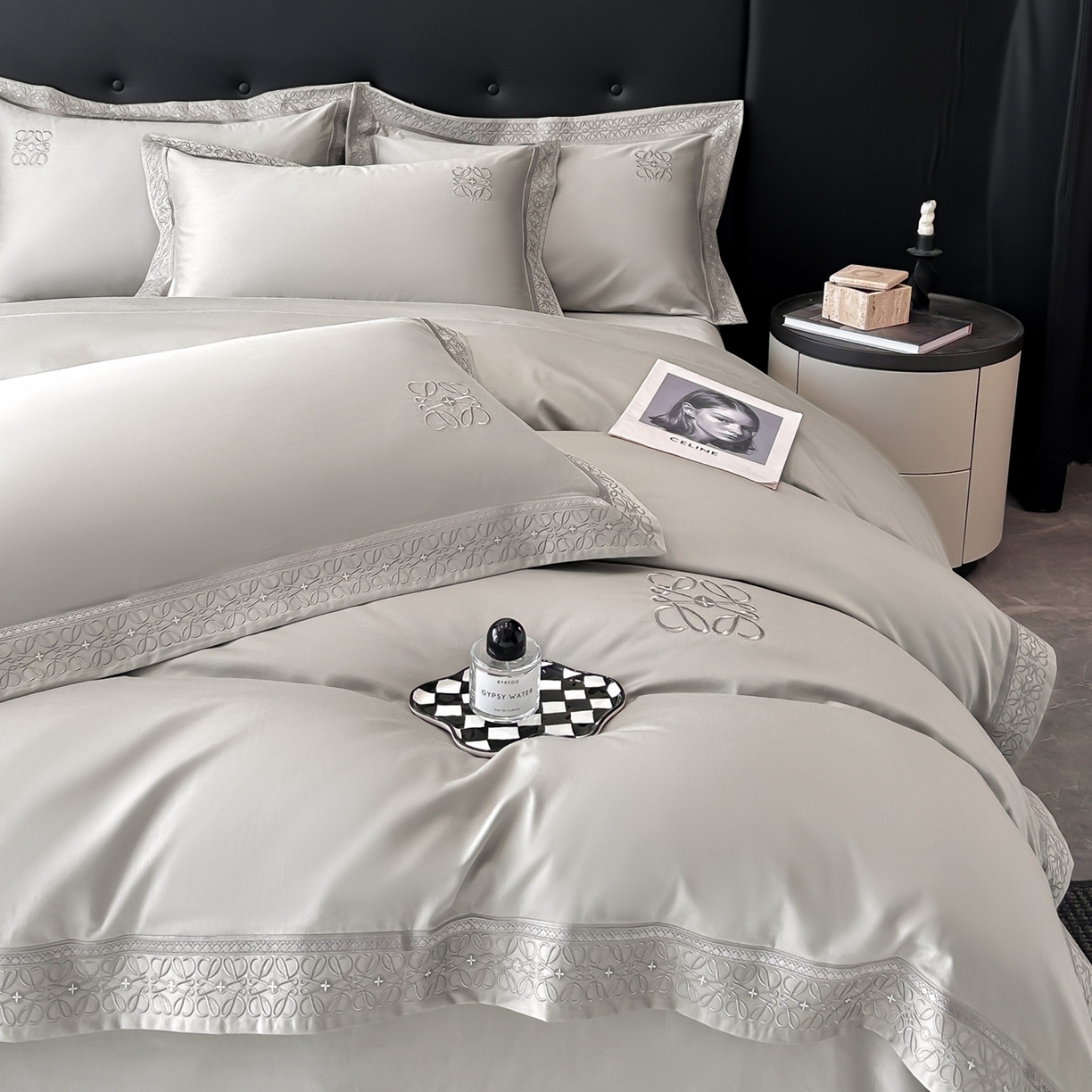 91家纺网 家纺一手货源 找家纺 安妮家居 2025新款A类100s长绒棉纯棉贡缎四件套-塞纳 塞纳-月隐灰