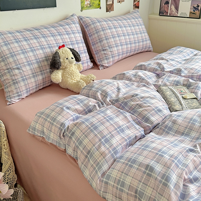 91家纺网 家纺一手货源 找家纺 南通菲度家纺 2025新款ins博主风软糯糯亲肤印花热款纯色格子无印风水洗棉时尚四件套 芝加哥