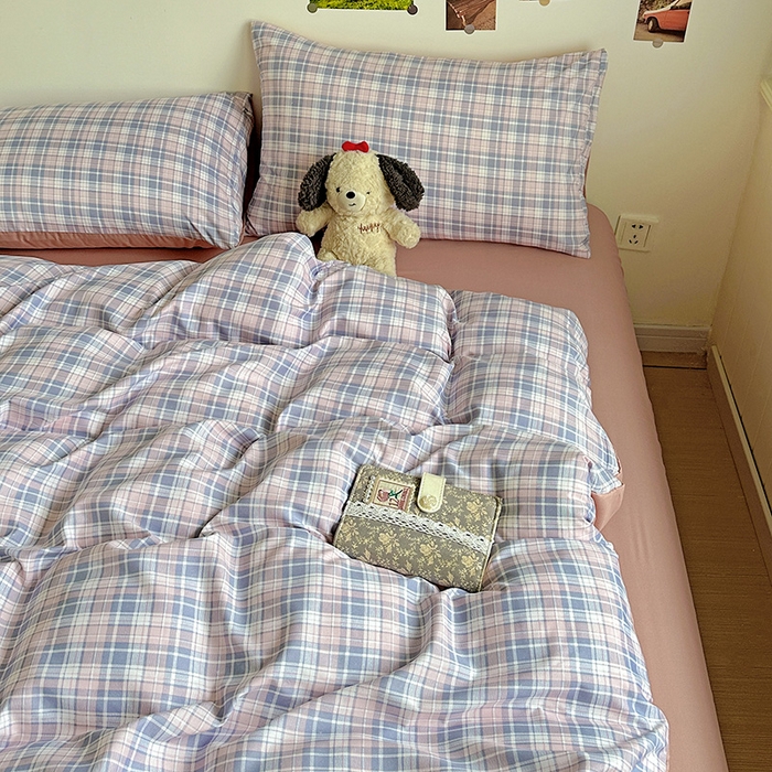 91家纺网 家纺一手货源 找家纺 南通菲度家纺 2025新款ins博主风软糯糯亲肤印花热款纯色格子无印风水洗棉时尚四件套 芝加哥