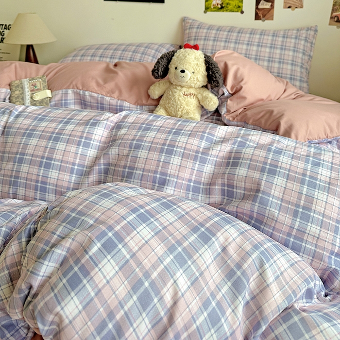 91家纺网 家纺一手货源 找家纺 南通菲度家纺 2025新款ins博主风软糯糯亲肤印花热款纯色格子无印风水洗棉时尚四件套 芝加哥