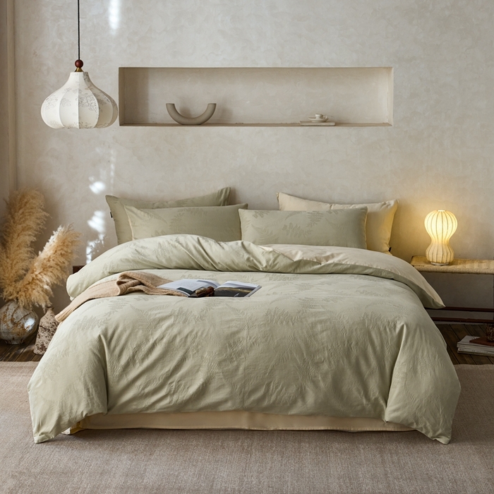 91家纺网 家纺一手货源 找家纺 眷恋家纺 2025年全棉纯棉染色提花四件套-云杉 云杉-竹青