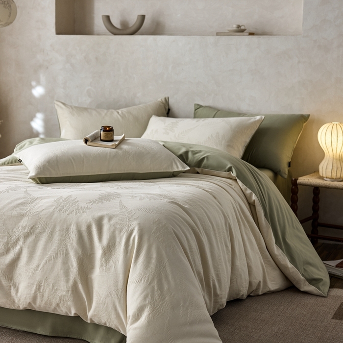 眷恋家纺 2025年全棉纯棉染色提花四件套-云杉 云杉-米白