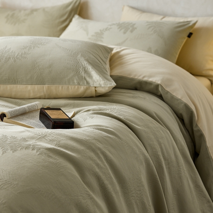 91家纺网 家纺一手货源 找家纺 眷恋家纺 2025年全棉纯棉染色提花四件套-云杉 云杉-竹青