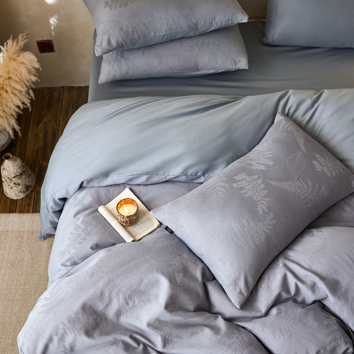 91家纺网 家纺一手货源 找家纺 眷恋家纺 2025年全棉纯棉染色提花四件套-云杉 云杉-天空蓝