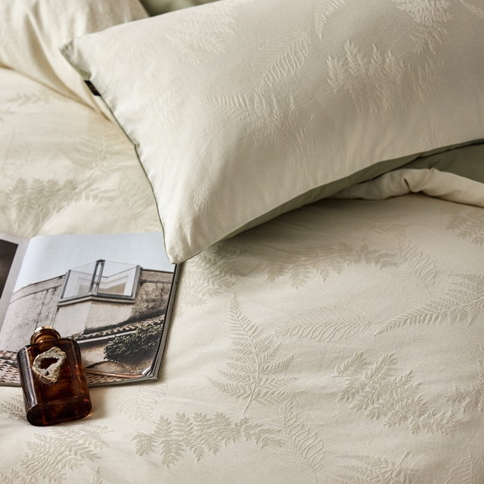 91家纺网 家纺一手货源 找家纺 眷恋家纺 2025年全棉纯棉染色提花四件套-云杉 云杉-米白