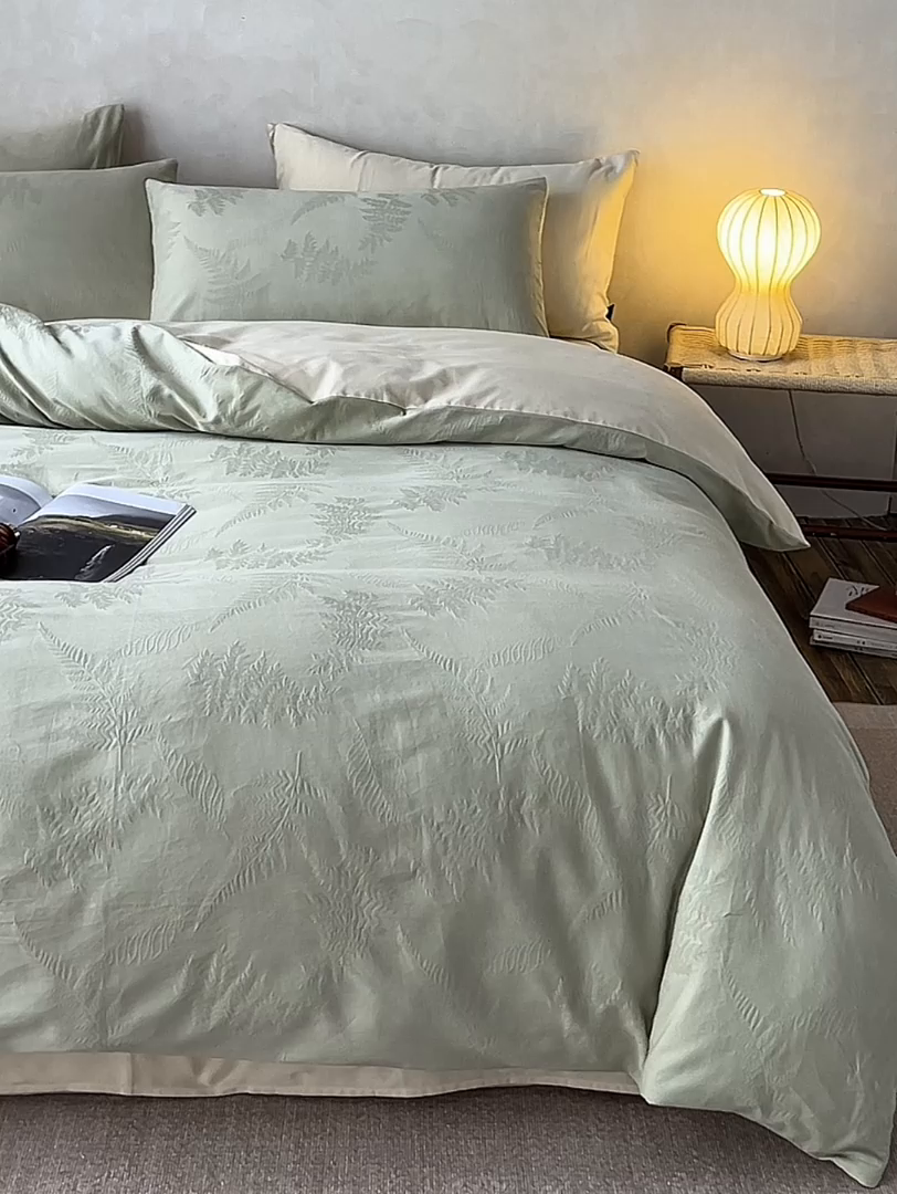 91家纺网 家纺一手货源 找家纺 眷恋家纺 2025年全棉纯棉染色提花四件套-云杉 云杉-竹青