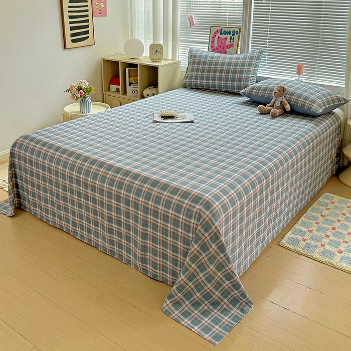 91家纺网 家纺一手货源 找家纺 （总）南通菲度家纺 2025新款ins博主风软糯糯亲肤印花热款纯色格子无印风水洗棉时尚单床单