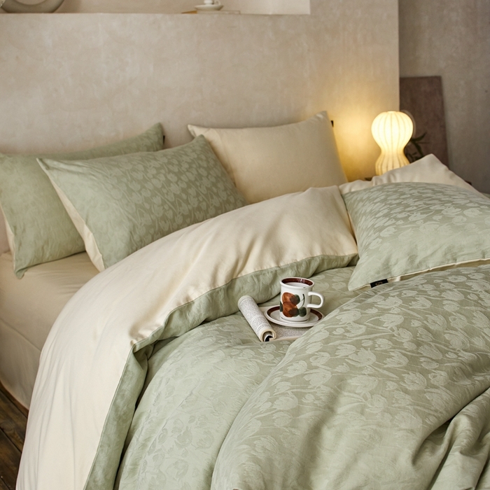 91家纺网 家纺一手货源 找家纺 眷恋家纺 2025年全棉纯棉染色提花四件套-郁见春色 郁见春色-竹青