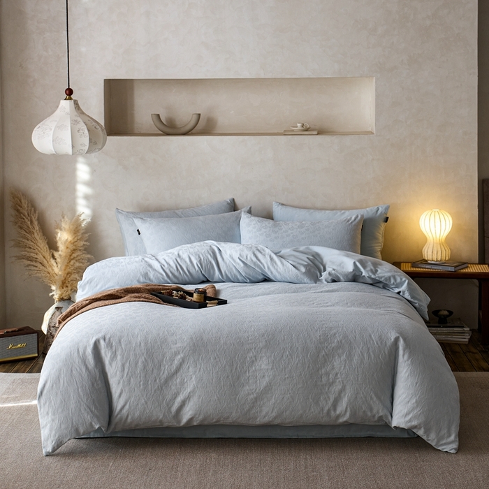 91家纺网 家纺一手货源 找家纺 眷恋家纺 2025年全棉纯棉染色提花四件套-郁见春色 郁见春色-淡蓝