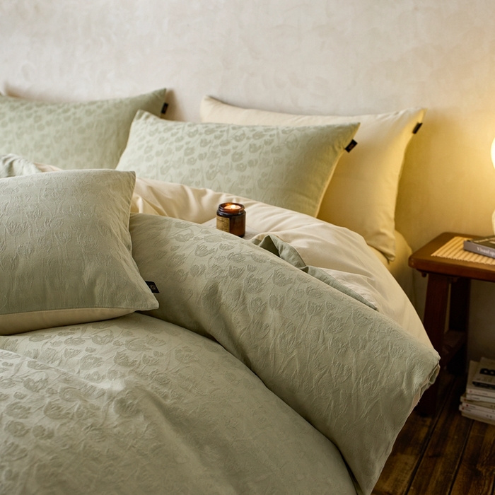 91家纺网 家纺一手货源 找家纺 眷恋家纺 2025年全棉纯棉染色提花四件套-郁见春色 郁见春色-竹青