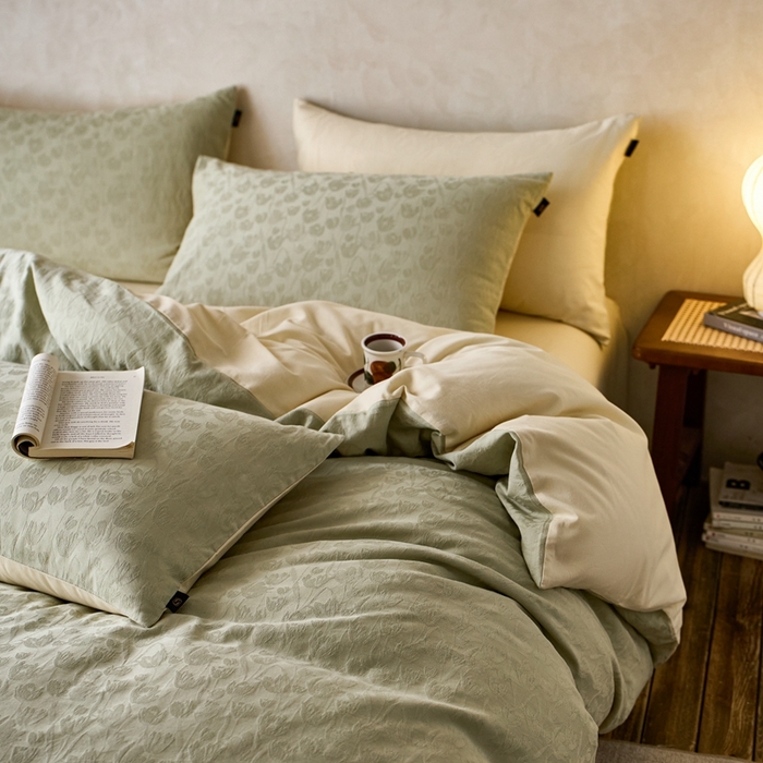 91家纺网 家纺一手货源 找家纺 眷恋家纺 2025年全棉纯棉染色提花四件套-郁见春色 郁见春色-竹青