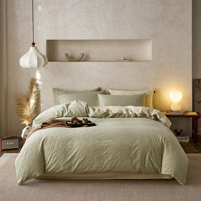 91家纺网 家纺一手货源 找家纺 眷恋家纺 2025年全棉纯棉染色提花四件套-郁见春色 郁见春色-竹青