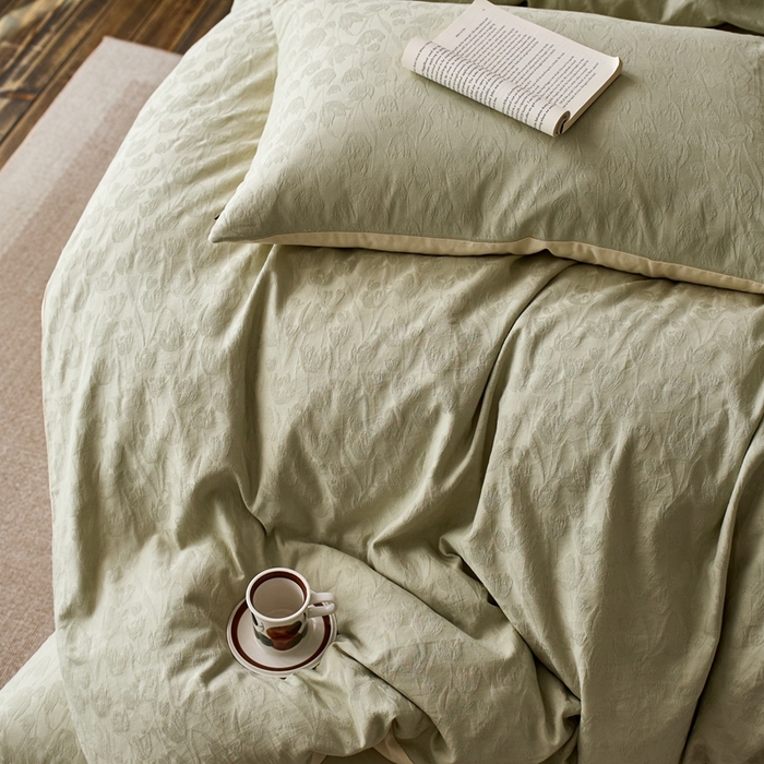 91家纺网 家纺一手货源 找家纺 眷恋家纺 2025年全棉纯棉染色提花四件套-郁见春色 郁见春色-竹青