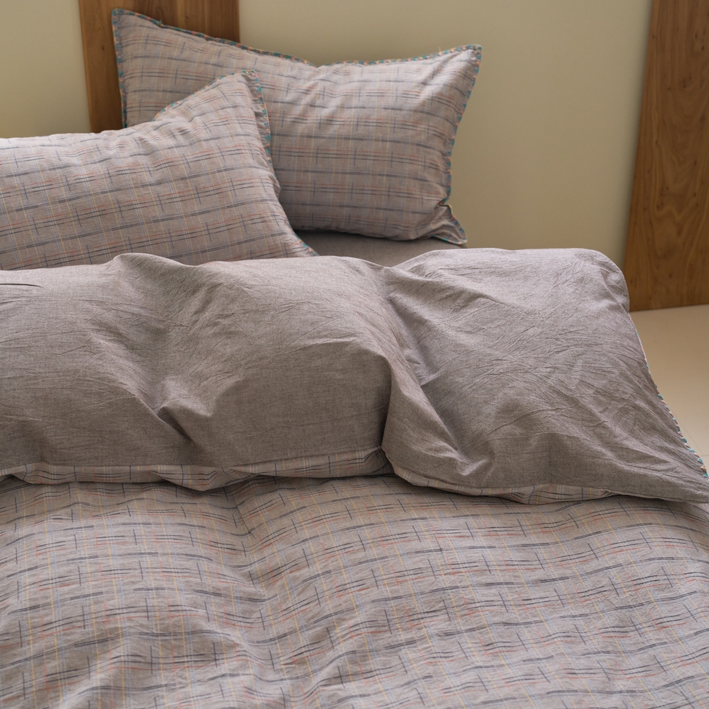 91家纺网 家纺一手货源 找家纺 洋铭区（原狠狠爱） 2025新款慕斯VS早安水洗棉彩边色织提花四件套 早安-紫咖