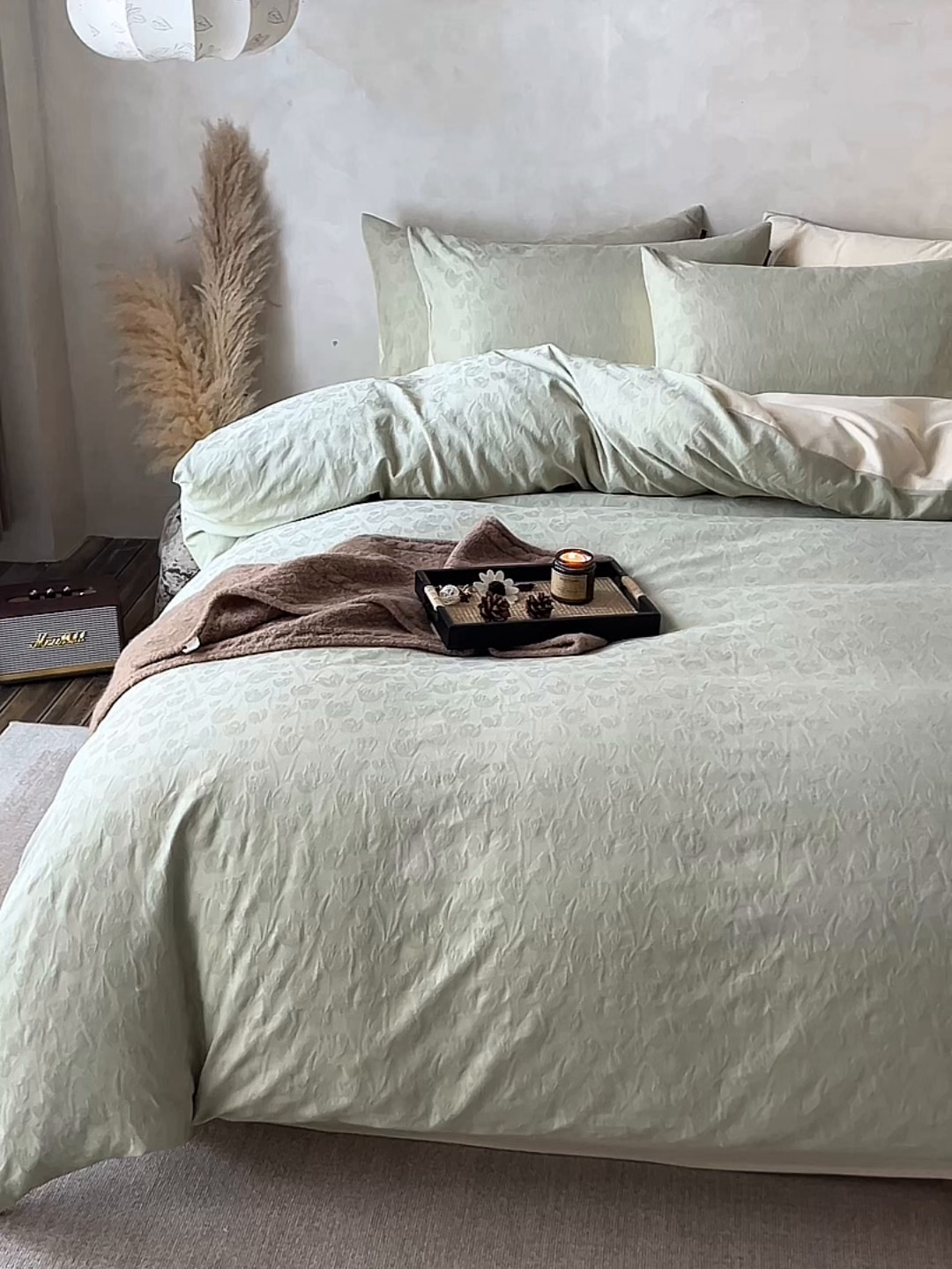 91家纺网 家纺一手货源 找家纺 眷恋家纺 2025年全棉纯棉染色提花四件套-郁见春色 郁见春色-竹青