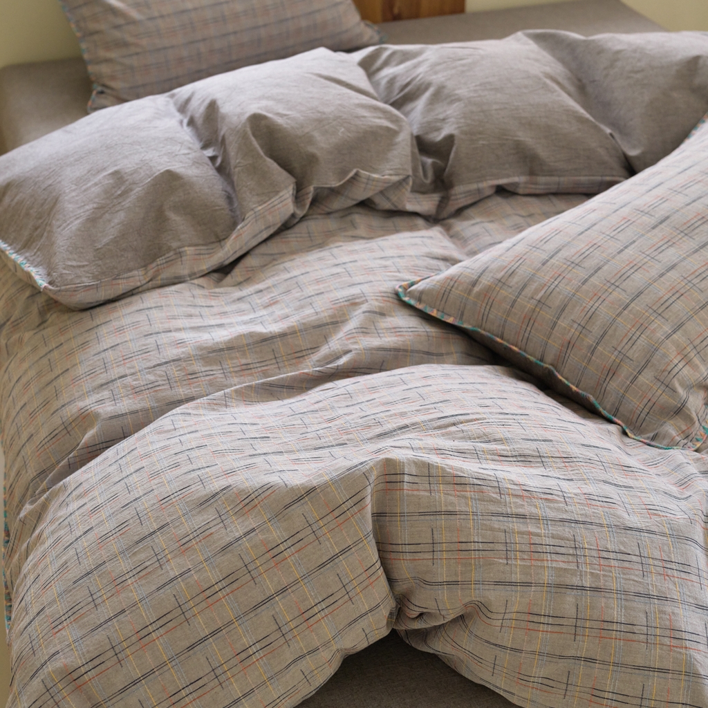 91家纺网 家纺一手货源 找家纺 洋铭区（原狠狠爱） 2025新款慕斯VS早安水洗棉彩边色织提花四件套 早安-紫咖