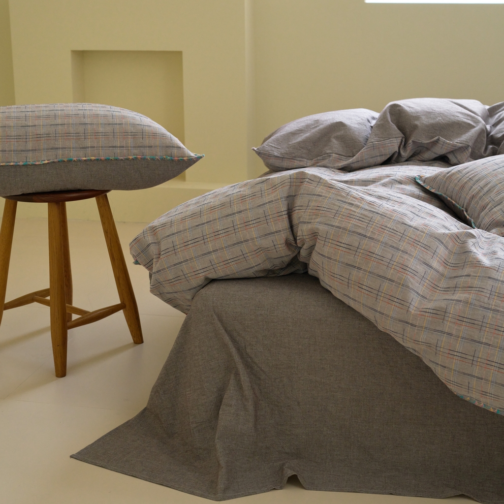 91家纺网 家纺一手货源 找家纺 洋铭区（原狠狠爱） 2025新款慕斯VS早安水洗棉彩边色织提花四件套 早安-紫咖