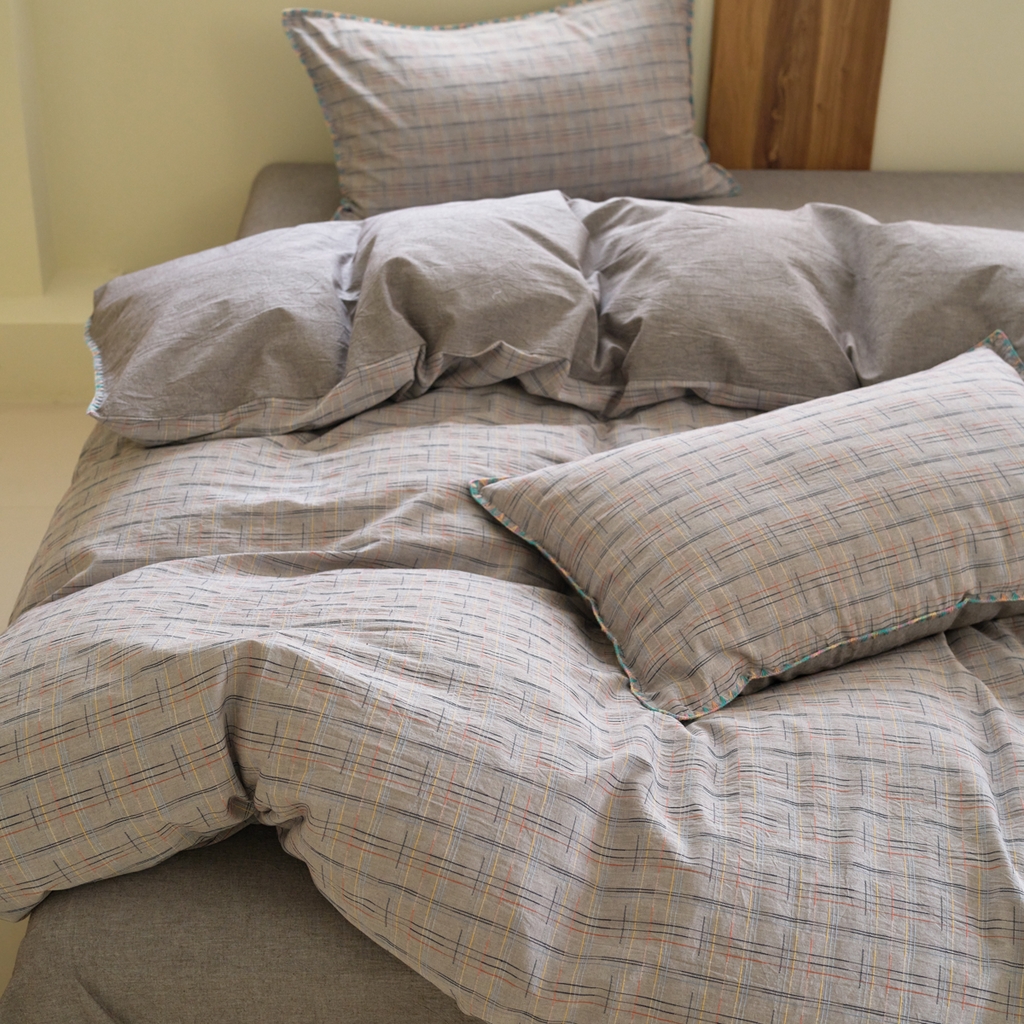 91家纺网 家纺一手货源 找家纺 洋铭区（原狠狠爱） 2025新款慕斯VS早安水洗棉彩边色织提花四件套 早安-紫咖