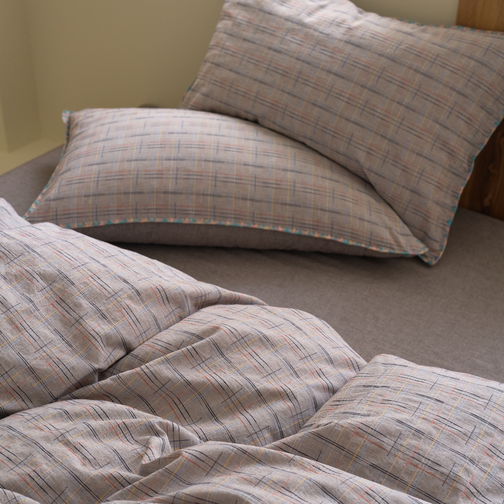 91家纺网 家纺一手货源 找家纺 洋铭区（原狠狠爱） 2025新款慕斯VS早安水洗棉彩边色织提花四件套 早安-紫咖