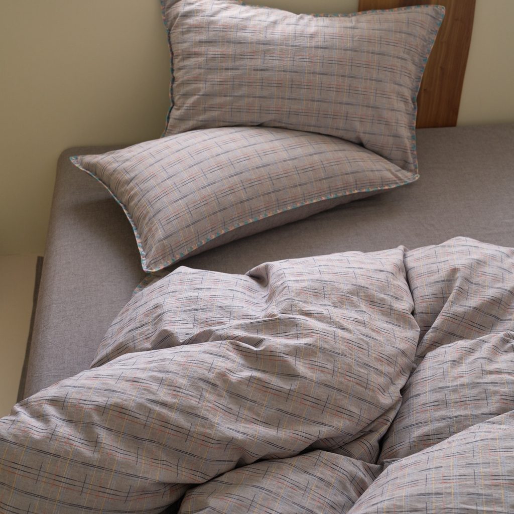 91家纺网 家纺一手货源 找家纺 洋铭区（原狠狠爱） 2025新款慕斯VS早安水洗棉彩边色织提花四件套 早安-紫咖