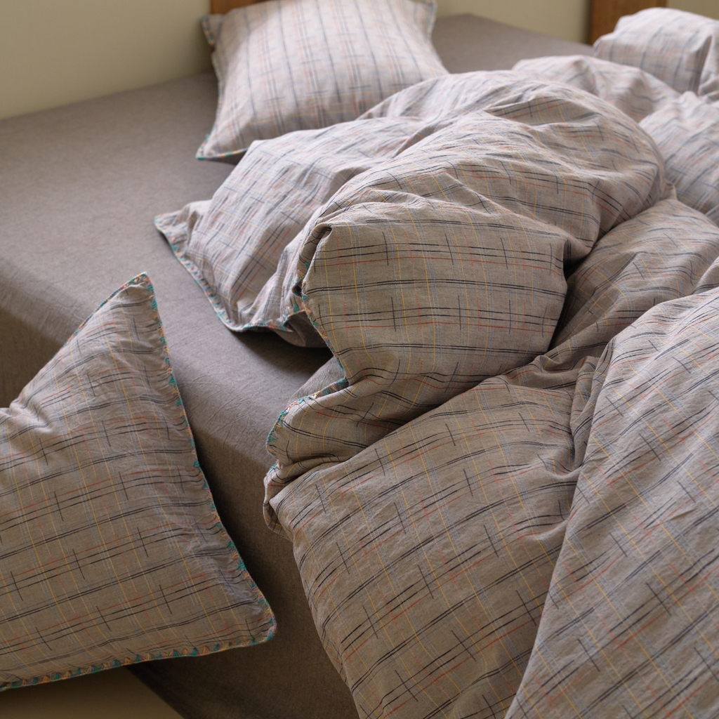 91家纺网 家纺一手货源 找家纺 洋铭区（原狠狠爱） 2025新款慕斯VS早安水洗棉彩边色织提花四件套 早安-紫咖