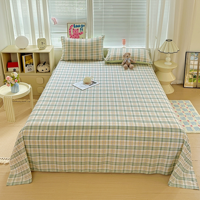 91家纺网 家纺一手货源 找家纺 （总）南通菲度家纺 2025新款ins博主风软糯糯亲肤印花热款纯色格子无印风水洗棉时尚单床单