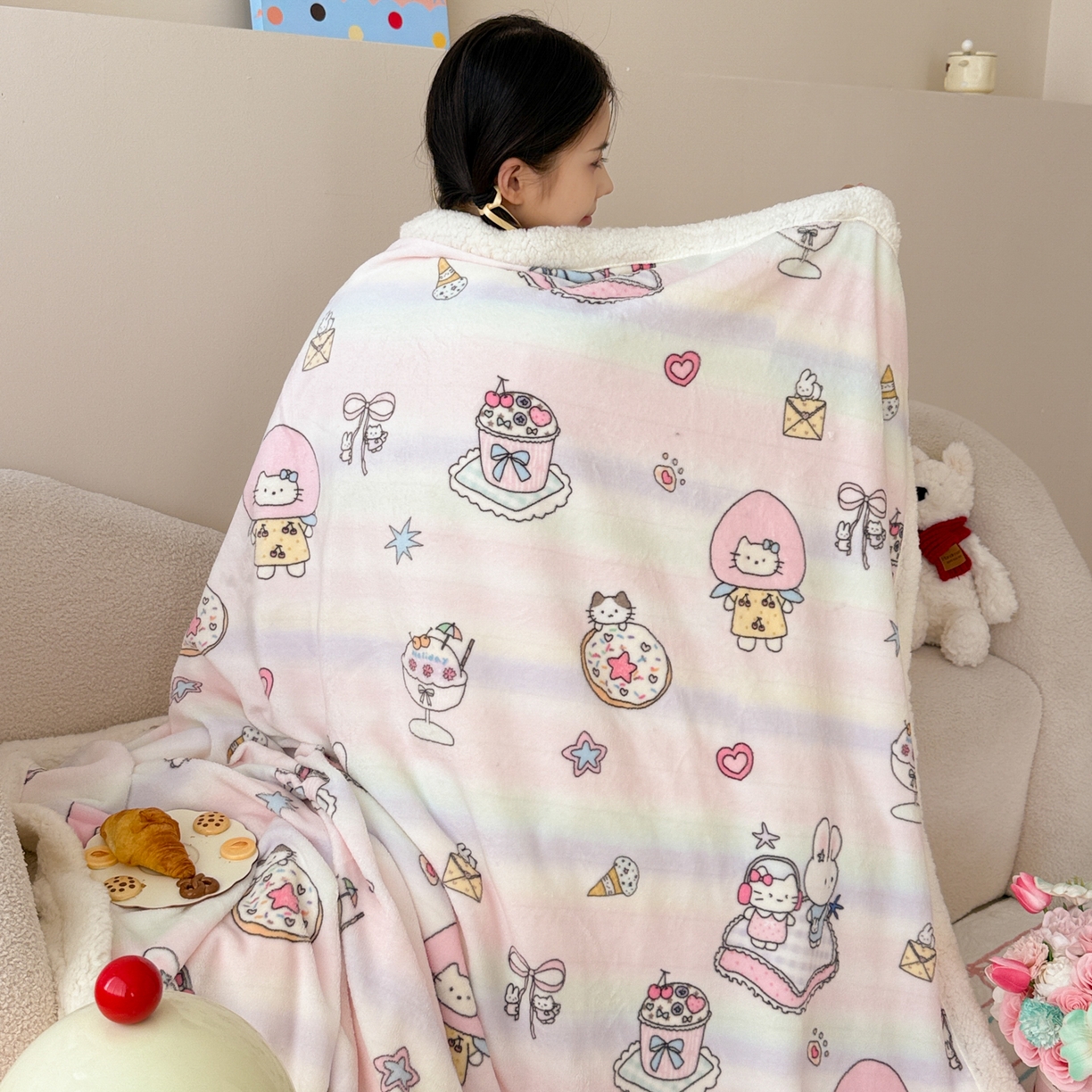 91家纺网 家纺一手货源 找家纺 （总）沐慕 2025新款牛奶绒拼羊羔绒毛毯盖毯毯子