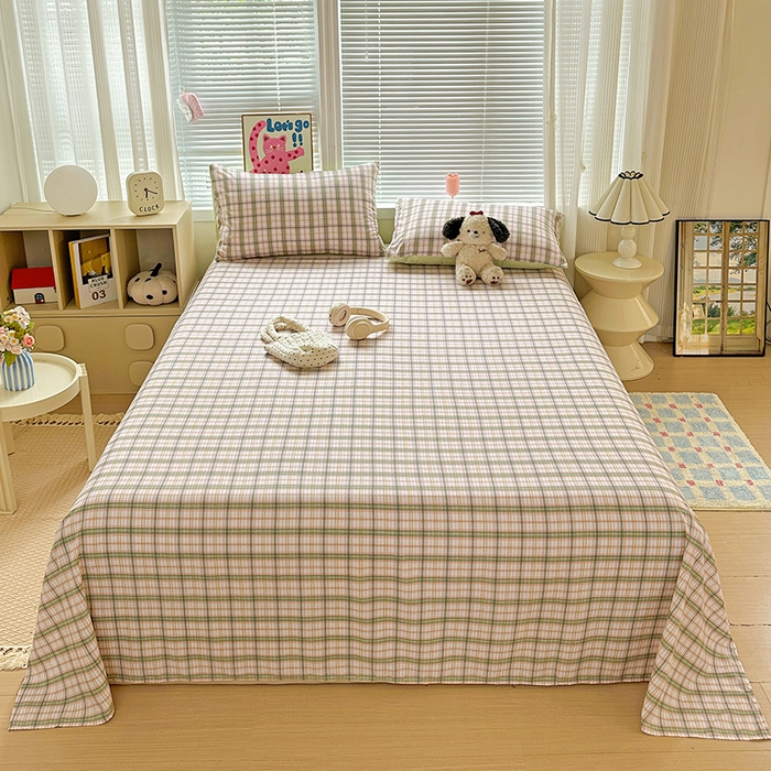 91家纺网 家纺一手货源 找家纺 （总）南通菲度家纺 2025新款ins博主风软糯糯亲肤印花热款纯色格子无印风水洗棉时尚单床单