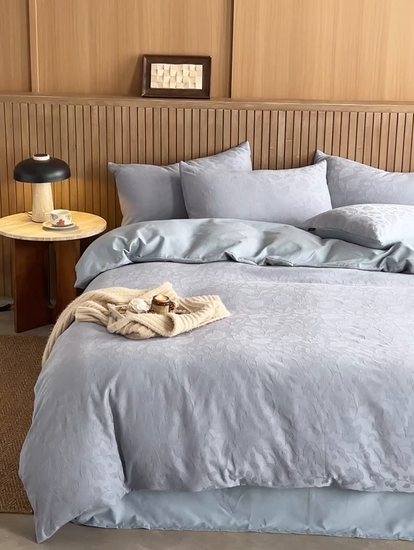 91家纺网 家纺一手货源 找家纺 眷恋家纺 2025年全棉纯棉染色提花四件套-南风 南风-天空蓝