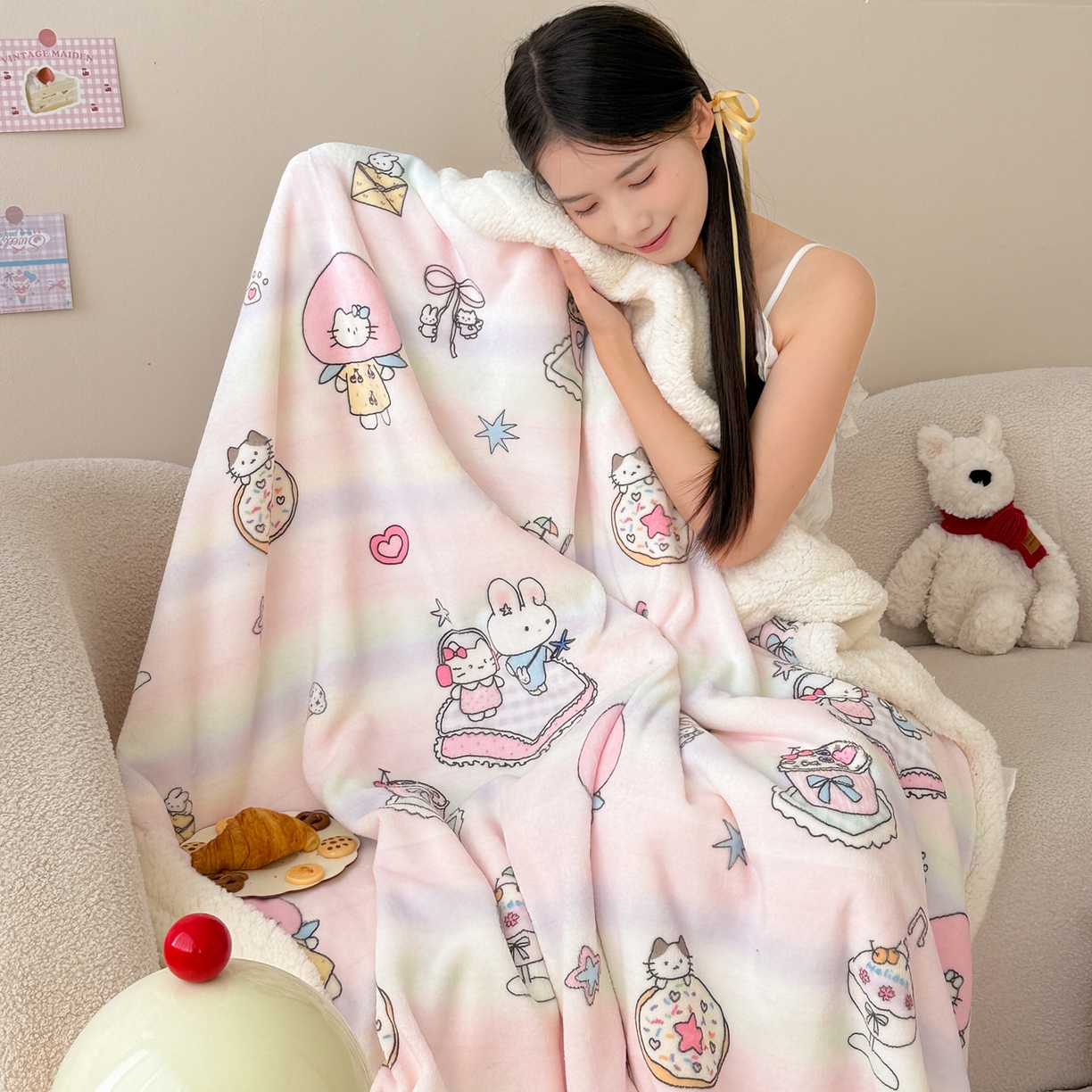 91家纺网 家纺一手货源 找家纺 （总）沐慕 2025新款牛奶绒拼羊羔绒毛毯盖毯毯子