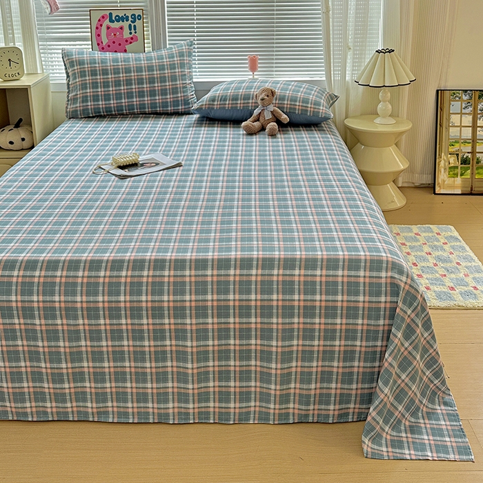 91家纺网 家纺一手货源 找家纺 南通菲度家纺 2025新款ins博主风软糯糯亲肤印花热款纯色格子无印风水洗棉时尚单床单 安卡拉