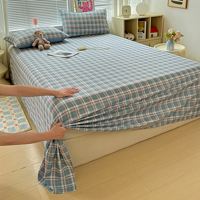 91家纺网 家纺一手货源 找家纺 南通菲度家纺 2025新款ins博主风软糯糯亲肤印花热款纯色格子无印风水洗棉时尚单床单 安卡拉