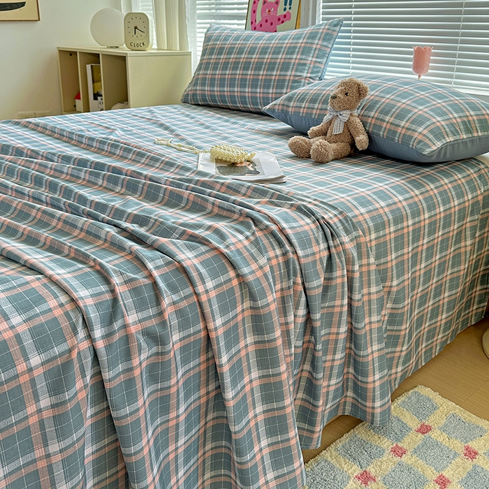 91家纺网 家纺一手货源 找家纺 南通菲度家纺 2025新款ins博主风软糯糯亲肤印花热款纯色格子无印风水洗棉时尚单床单 安卡拉