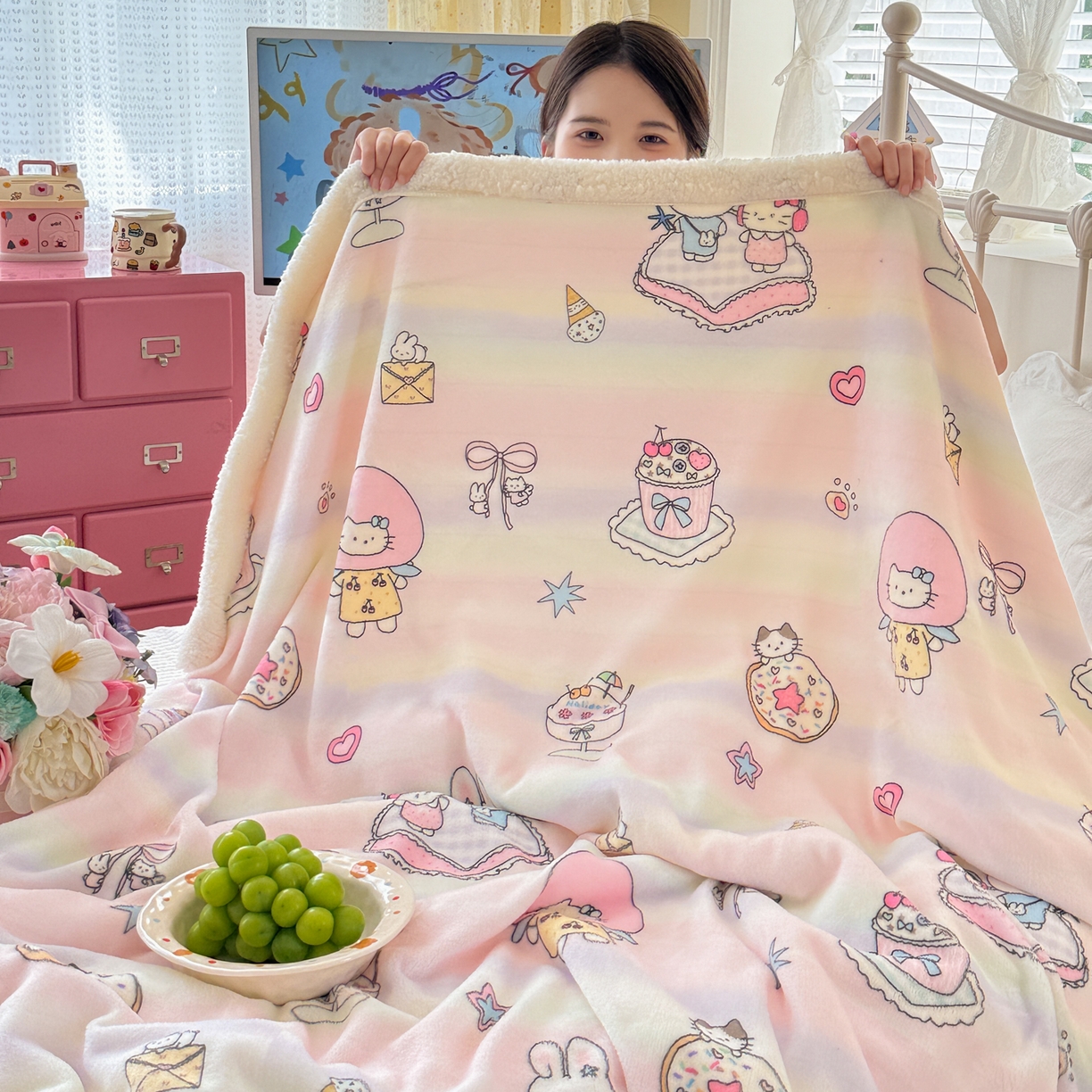 91家纺网 家纺一手货源 找家纺 （总）沐慕 2025新款牛奶绒拼羊羔绒毛毯盖毯毯子