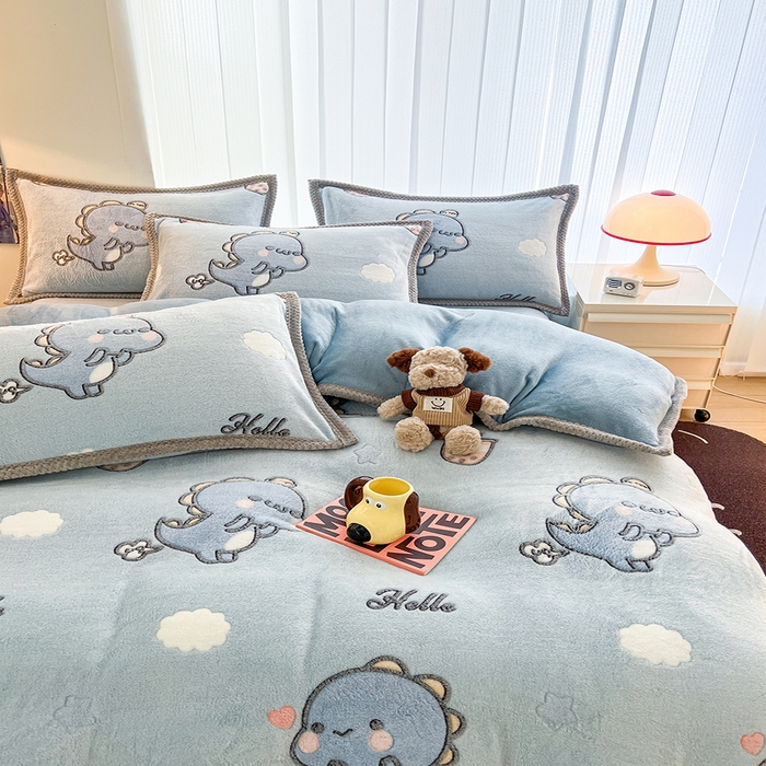 91家纺网 家纺一手货源 找家纺 倾慕  2026新款6D立体雪花绒系列单被套 奶茶小龙蓝