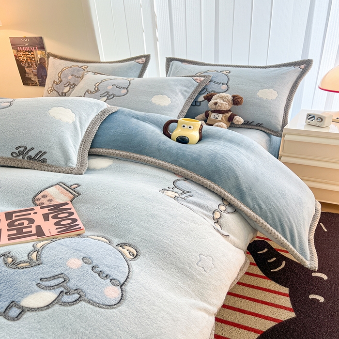 91家纺网 家纺一手货源 找家纺 倾慕  2026新款6D立体雪花绒系列单被套 奶茶小龙蓝