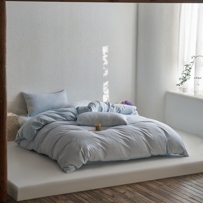 91家纺网 家纺一手货源 找家纺 眷恋家纺 2025年全棉纯棉染色提花四件套-简蝶 简蝶 -淡蓝