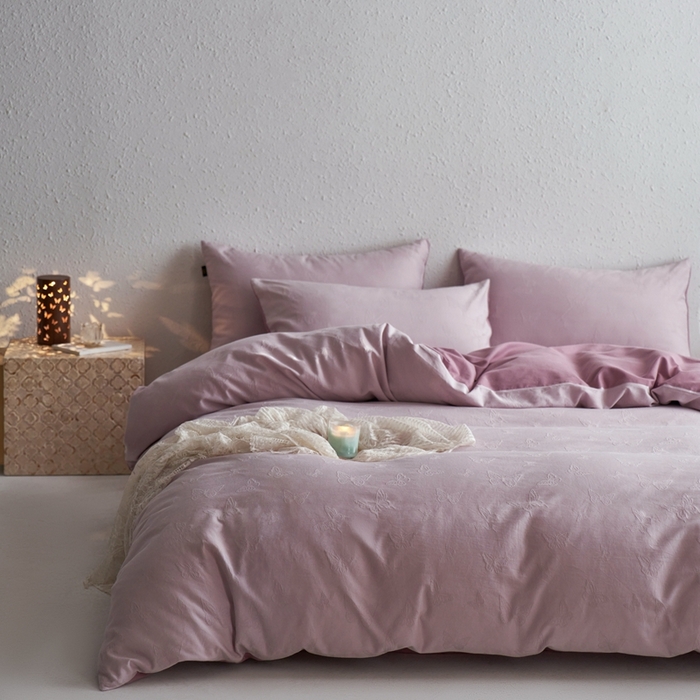 91家纺网 家纺一手货源 找家纺 眷恋家纺 2025年全棉纯棉染色提花四件套-简蝶 简蝶-浅紫