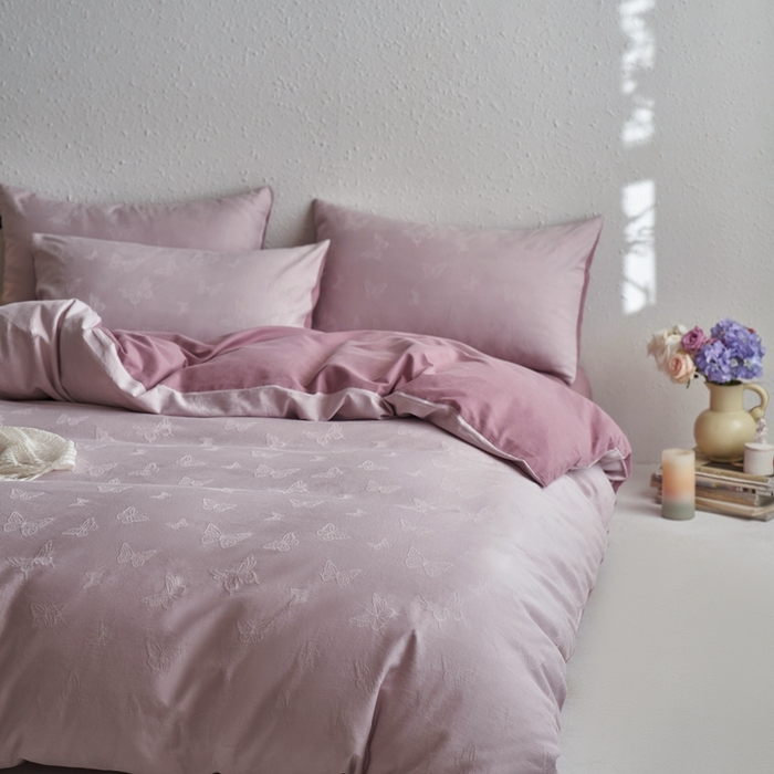 91家纺网 家纺一手货源 找家纺 眷恋家纺 2025年全棉纯棉染色提花四件套-简蝶 简蝶-浅紫