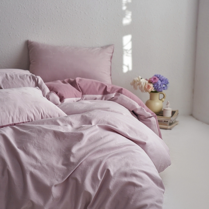 91家纺网 家纺一手货源 找家纺 眷恋家纺 2025年全棉纯棉染色提花四件套-简蝶 简蝶-浅紫