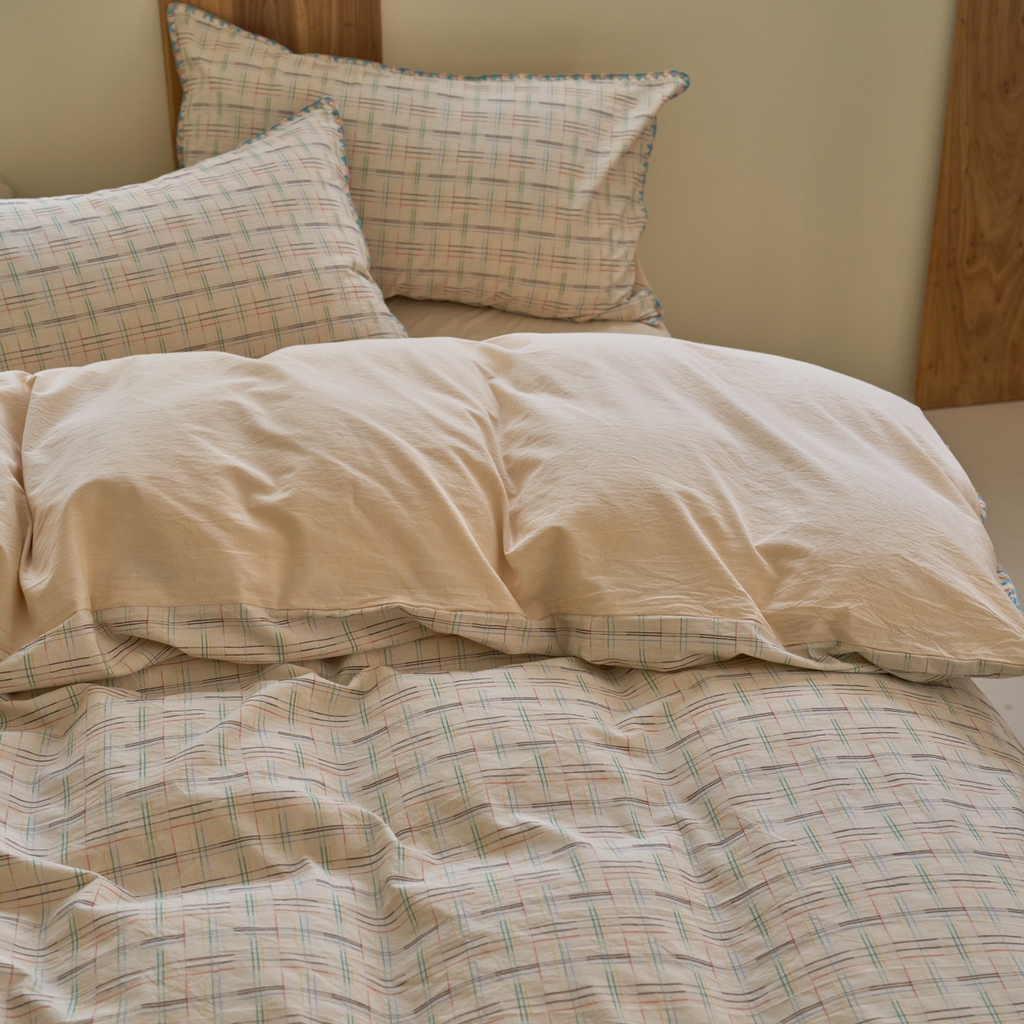 91家纺网 家纺一手货源 找家纺 洋铭区（原狠狠爱） 2025新款慕斯VS早安水洗棉彩边色织提花四件套 早安-米驼