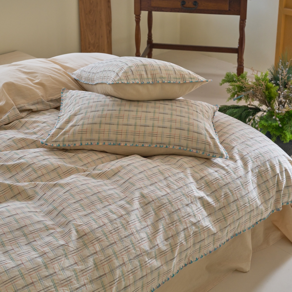 91家纺网 家纺一手货源 找家纺 洋铭区（原狠狠爱） 2025新款慕斯VS早安水洗棉彩边色织提花四件套 早安-米驼