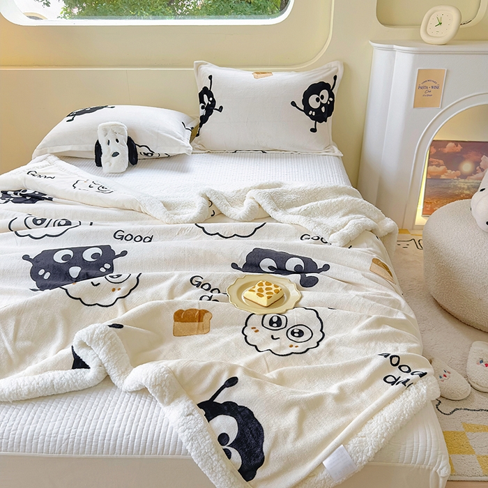 91家纺网 家纺一手货源 找家纺 （总）沐慕 2025新款牛奶绒拼羊羔绒毛毯盖毯毯子