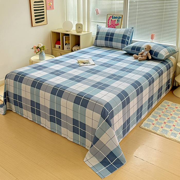 91家纺网 家纺一手货源 找家纺 南通菲度家纺 2025新款ins博主风软糯糯亲肤印花热款纯色格子无印风水洗棉时尚单床单 柏林